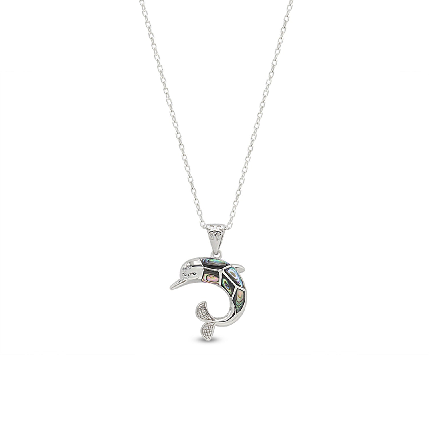 Abalone Shell Animal (Starfish, Dolphin, Seahorse, Frog, Dragonfly, Whale Tail, Turtle) Pendant Necklace In 14K White Gold Over Sterling Silver 14K Gold Over Sterling Silver
