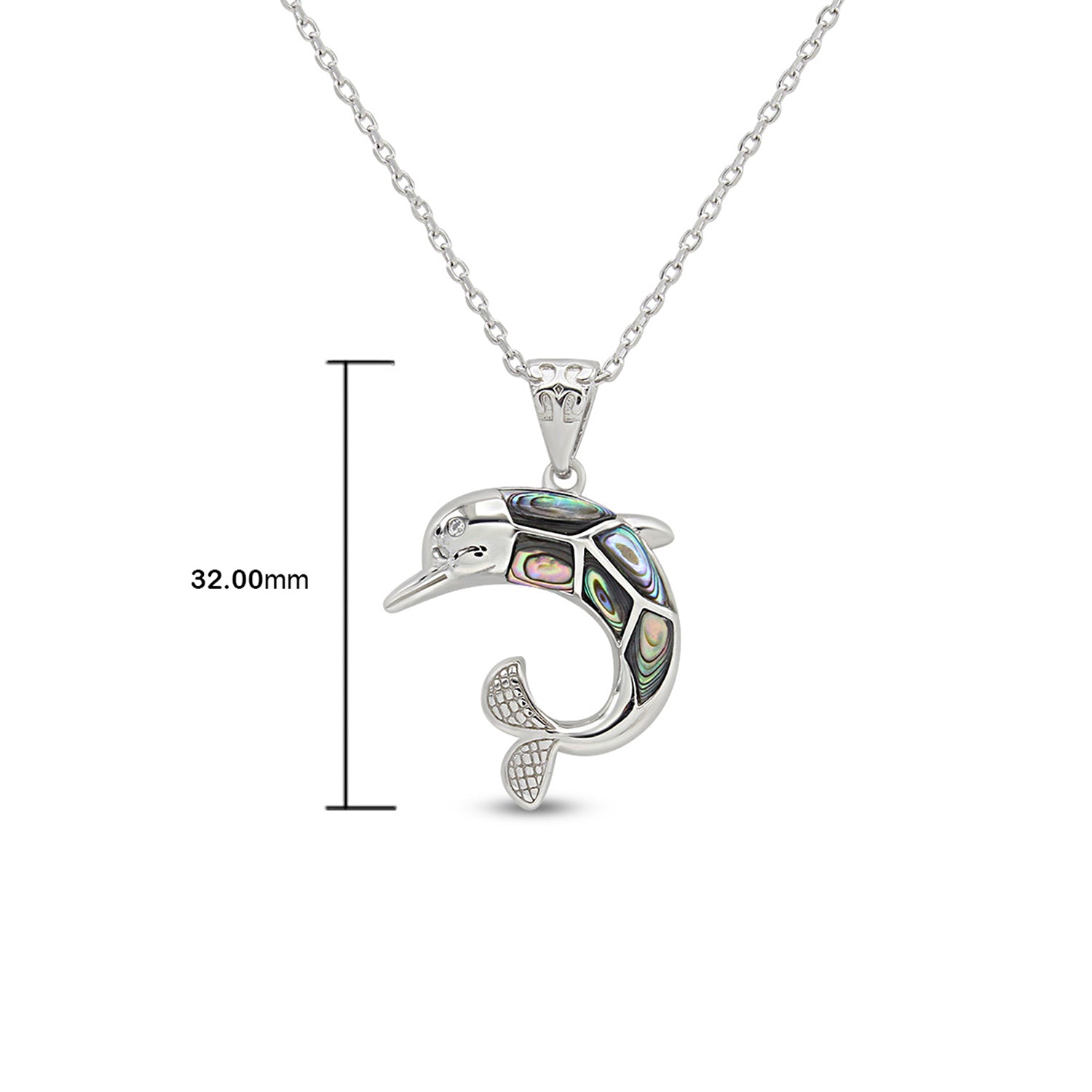 Abalone Shell Animal (Starfish, Dolphin, Seahorse, Frog, Dragonfly, Whale Tail, Turtle) Pendant Necklace In 14K White Gold Over Sterling Silver 14K Gold Over Sterling Silver