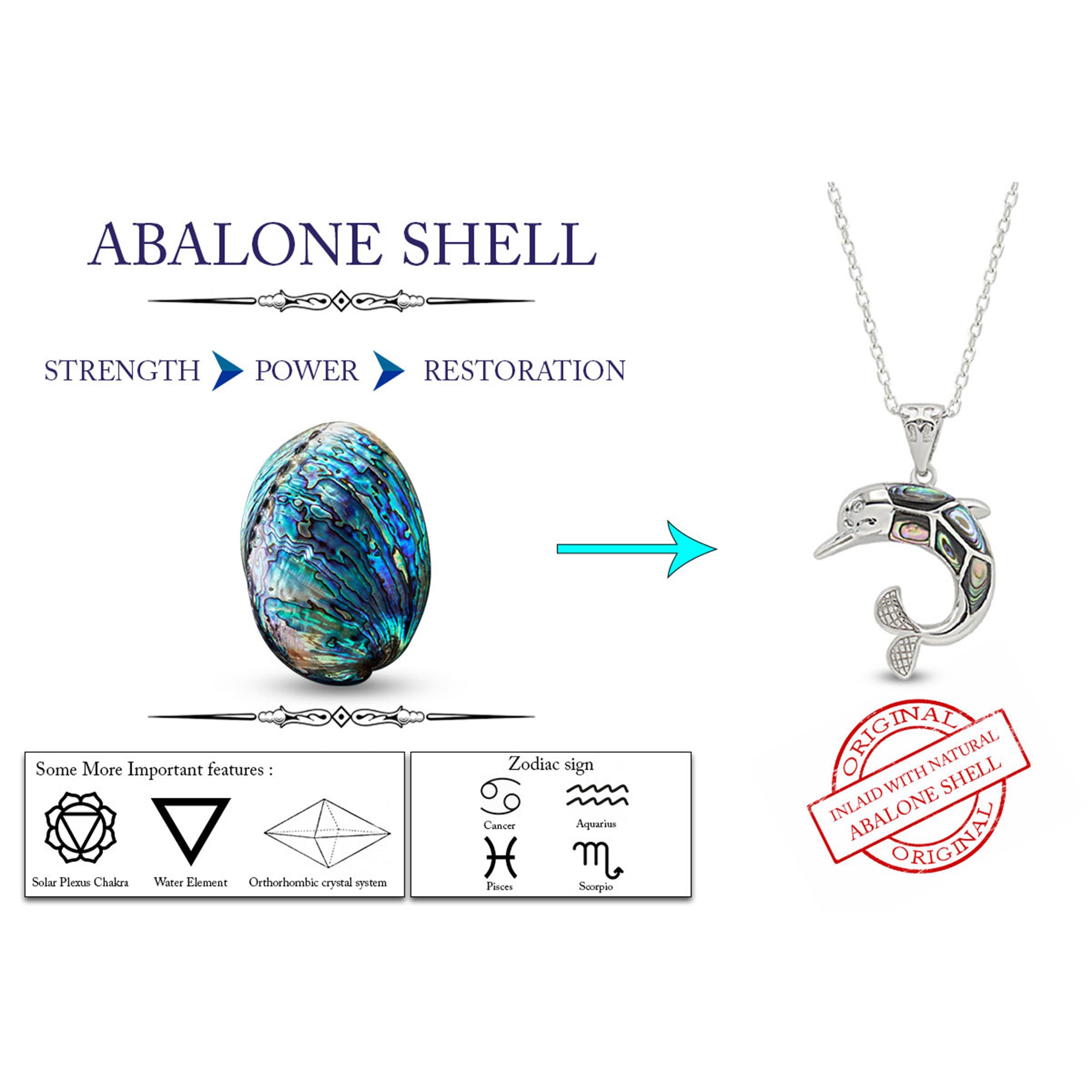 Abalone Shell Animal (Starfish, Dolphin, Seahorse, Frog, Dragonfly, Whale Tail, Turtle) Pendant Necklace In 14K White Gold Over Sterling Silver 14K Gold Over Sterling Silver