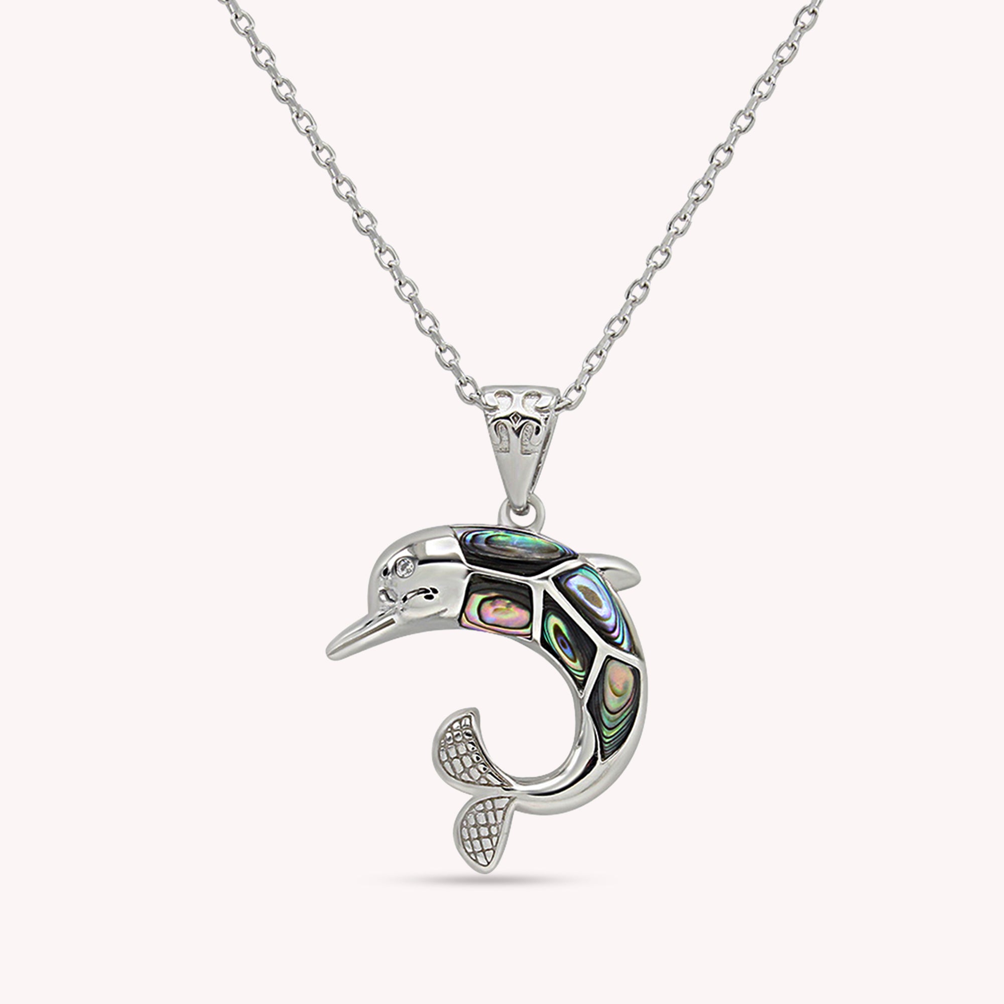 Abalone Shell Animal (Starfish, Dolphin, Seahorse, Frog, Dragonfly, Whale Tail, Turtle) Pendant Necklace In 14K White Gold Over Sterling Silver 14K Gold Over Sterling Silver
