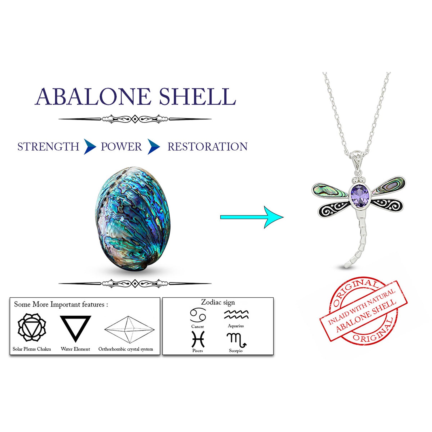 Abalone Shell Animal (Starfish, Dolphin, Seahorse, Frog, Dragonfly, Whale Tail, Turtle) Pendant Necklace In 14K White Gold Over Sterling Silver 14K Gold Over Sterling Silver