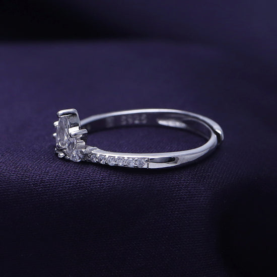 Marquise & Round Shaped White Cubic Zirconia 5 Stone Stackable Half Eternity Ring In 925 Sterling Silver