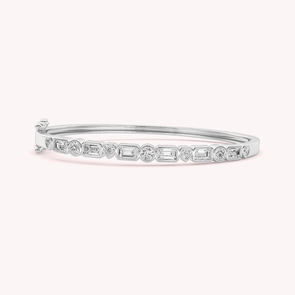 Tennis Bangle Bracelet for Women, 2.40 Carat Multi Shape lab Created Moissanite Diamond Bezel Set Classic Bangle Bracelet for Brides In 10K Solid Gold Jewelry