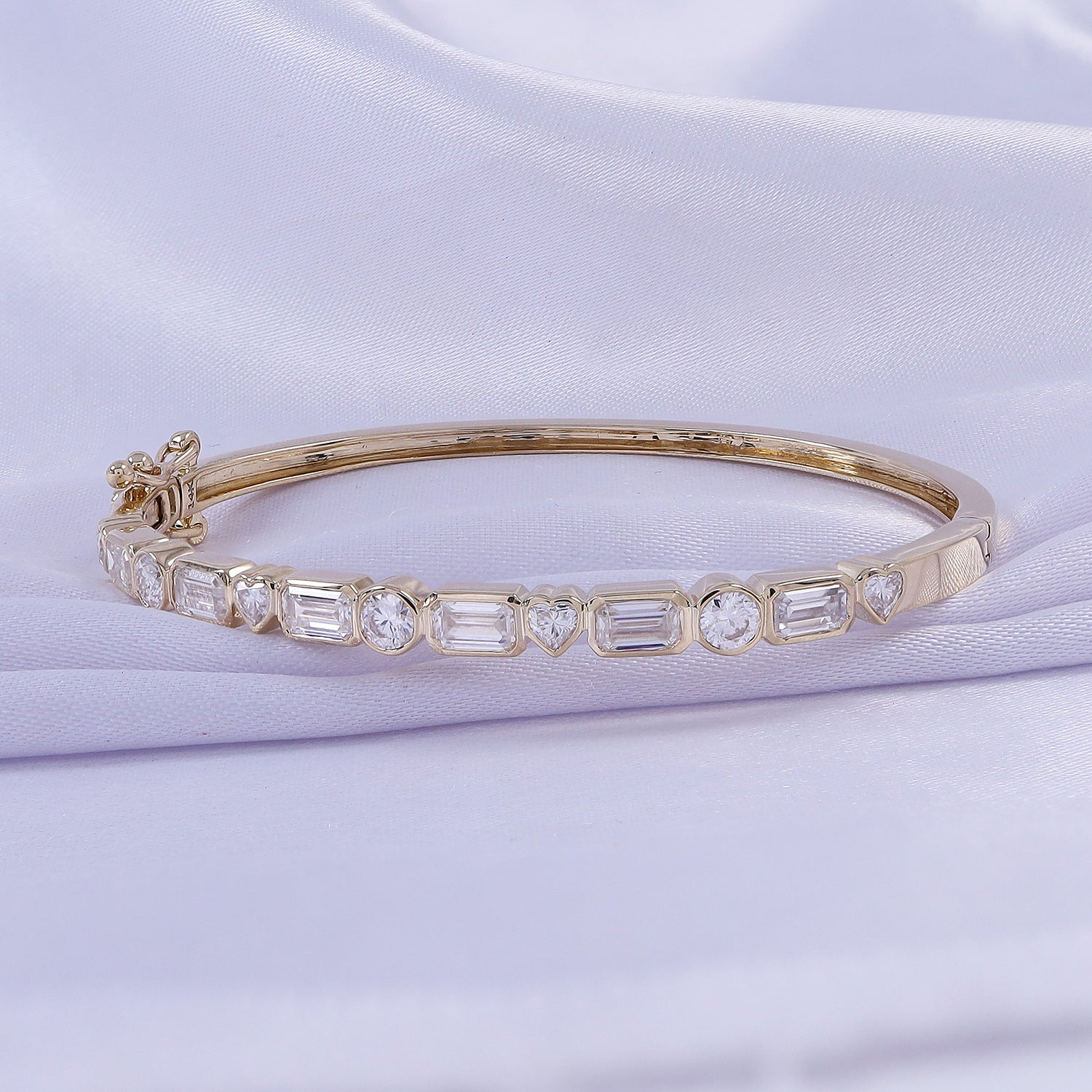 Multi Shape Sparkling White Cubic Zirconia Bangle Bracelet