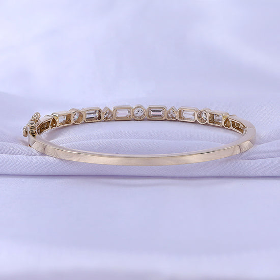 Emerald, Heart & Round Shape Lab Created Moissanite Diamond Bangle Bracelet For Women In 14K Solid Gold