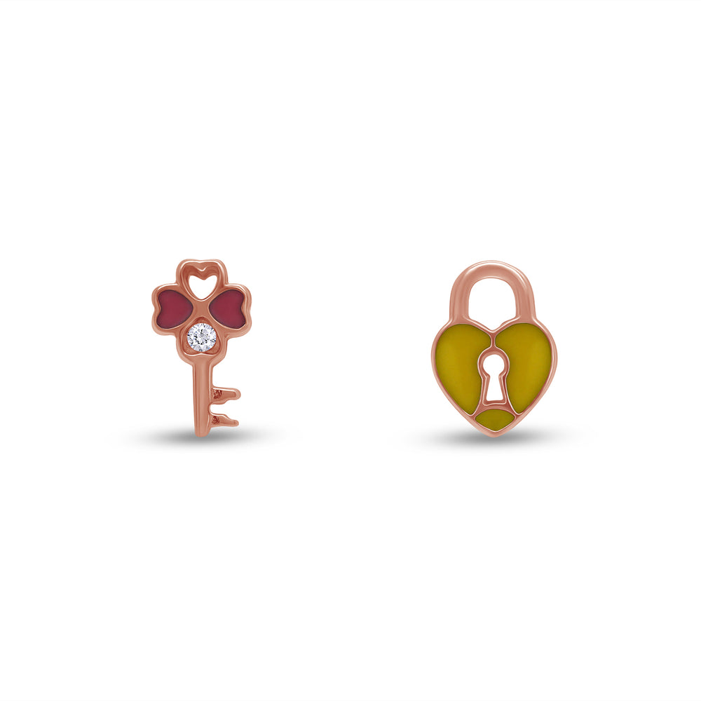 
                      
                        Jewelry Clover Key & Heart Lock Stud Earrings 925 Sterling Silver
                      
                    