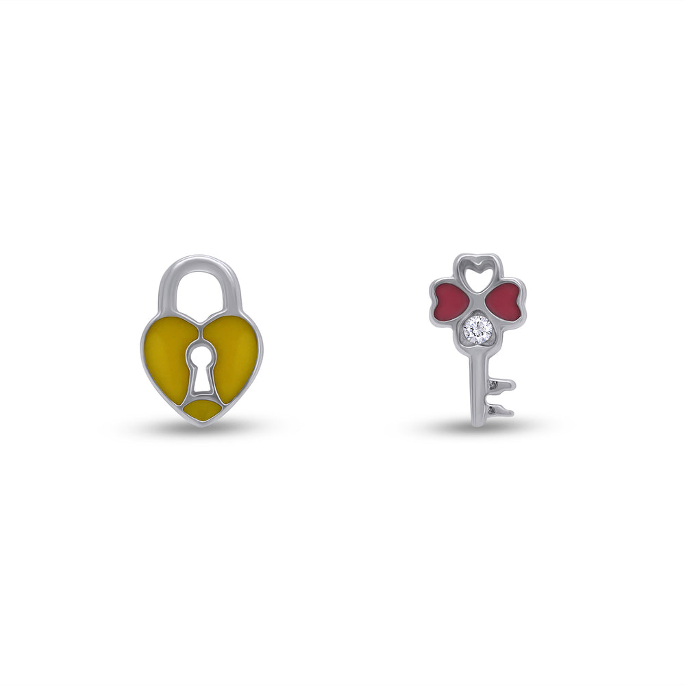 
                      
                        Jewelry Clover Key & Heart Lock Stud Earrings 925 Sterling Silver
                      
                    