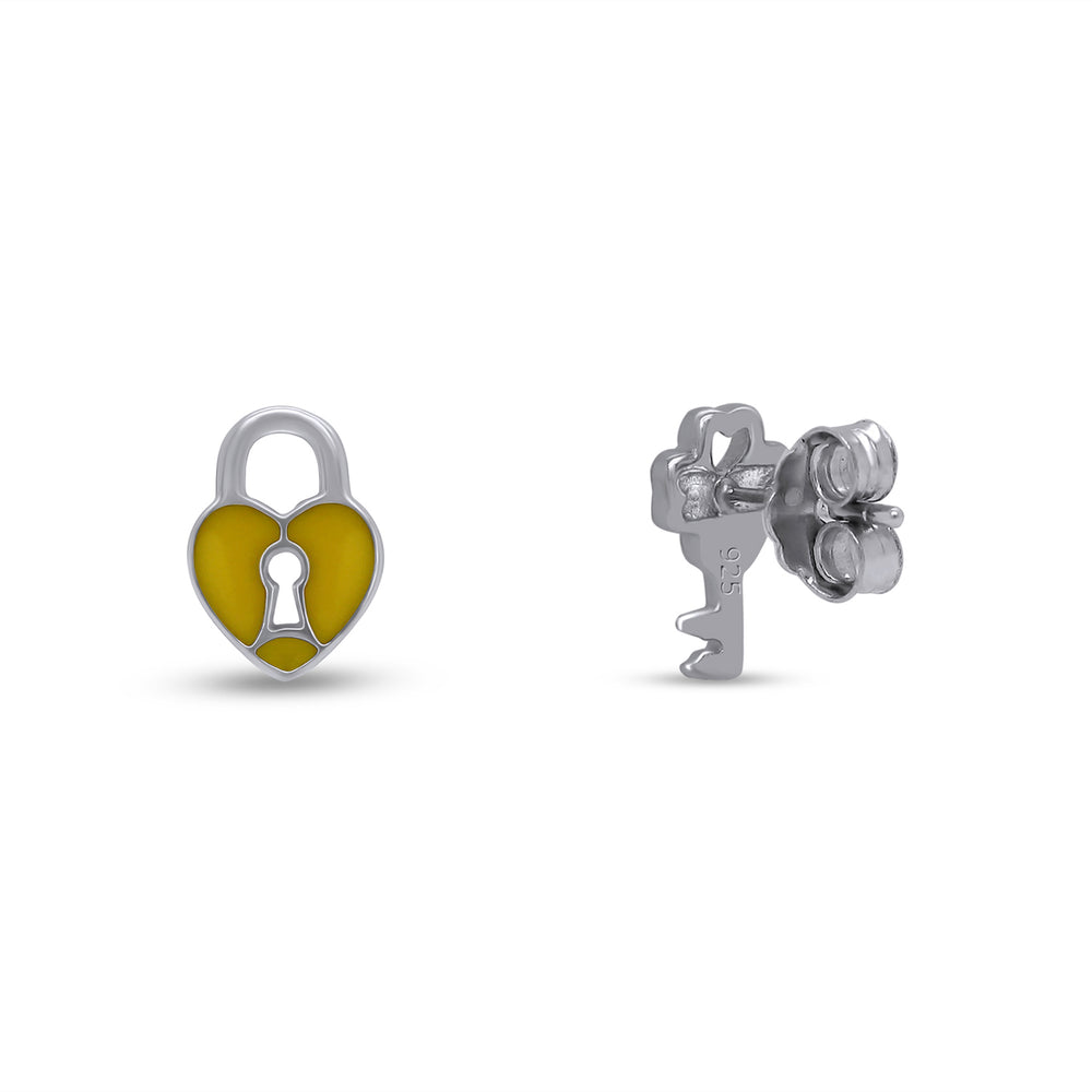 
                      
                        Jewelry Clover Key & Heart Lock Stud Earrings 925 Sterling Silver
                      
                    