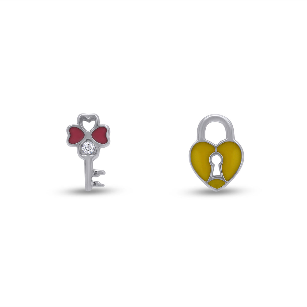 
                      
                        Jewelry Clover Key & Heart Lock Stud Earrings 925 Sterling Silver
                      
                    