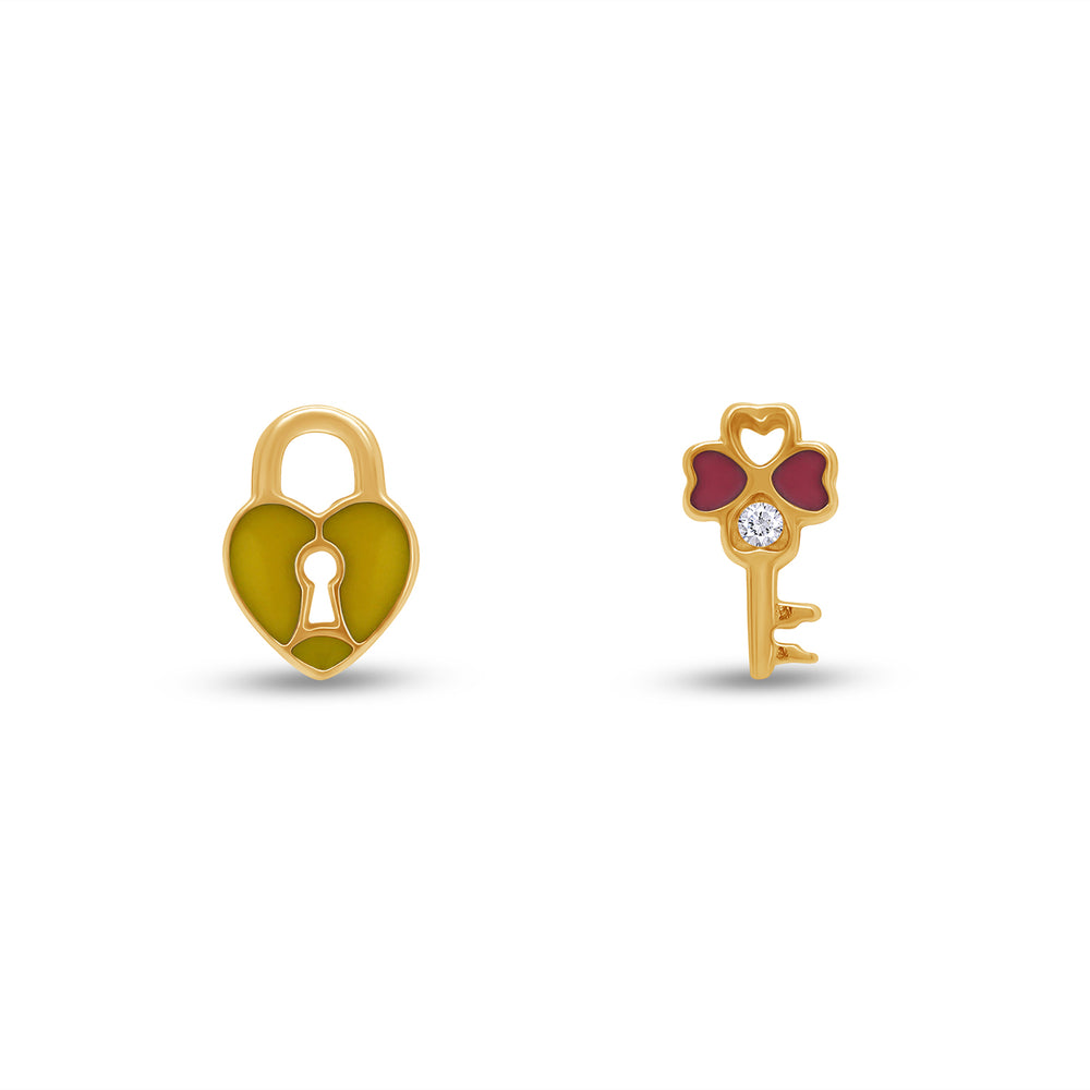 
                      
                        Jewelry Clover Key & Heart Lock Stud Earrings 925 Sterling Silver
                      
                    