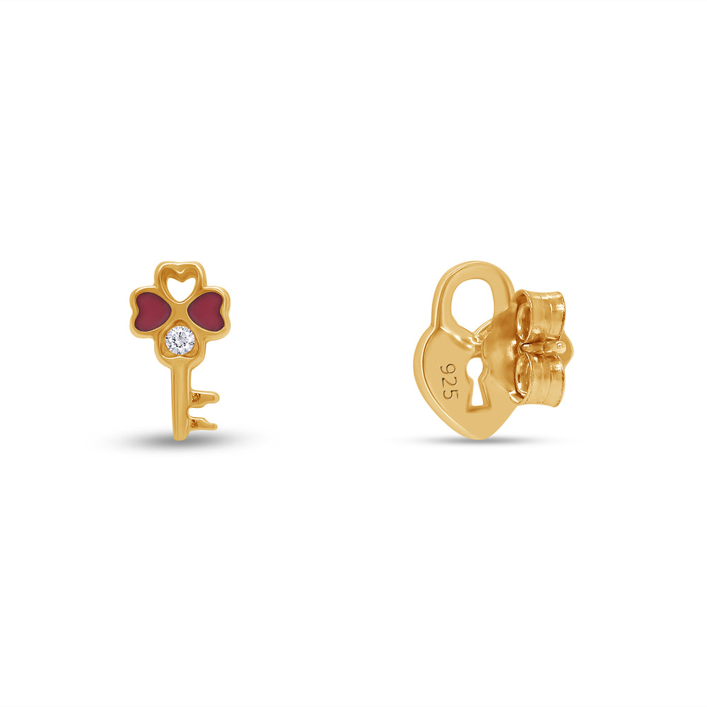 
                      
                        Jewelry Clover Key & Heart Lock Stud Earrings 925 Sterling Silver
                      
                    