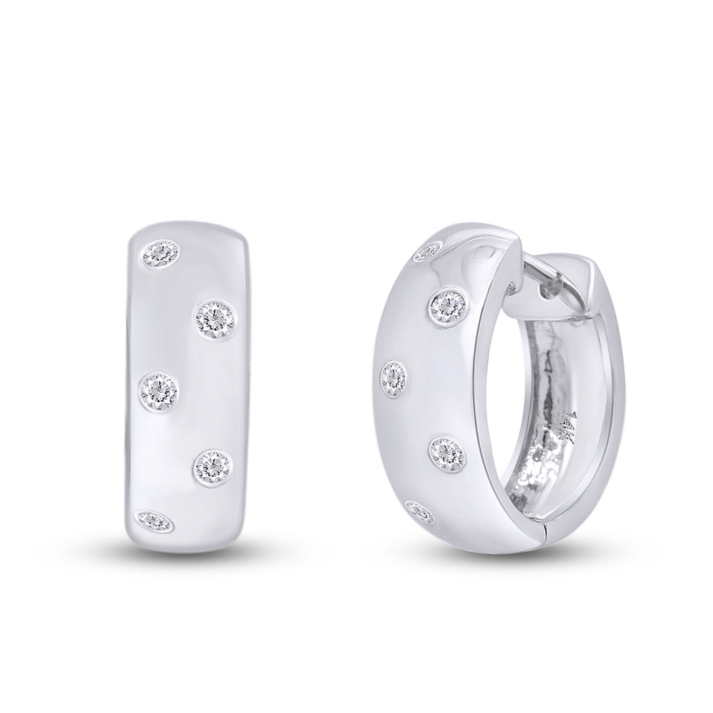 Round Cut White Natural Diamond Huggie Hoop Earrings in 14K Solid Gold (0.12 Ct)