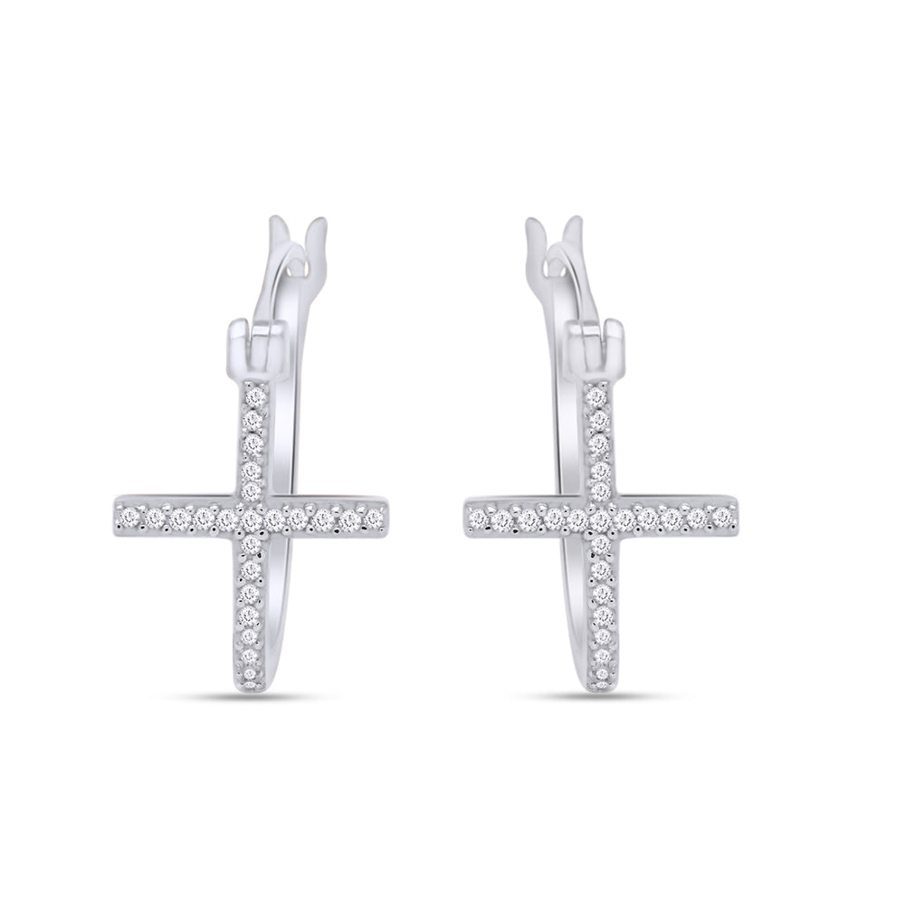 
                      
                        0.14 Carat Round Cut Natural Diamond Cross Hoop Earrings for Women in 10K Solid Gold
                      
                    