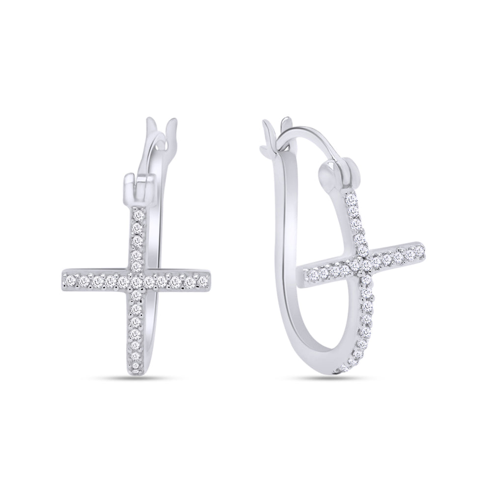 
                      
                        0.14 Carat Round Cut Natural Diamond Cross Hoop Earrings for Women in 10K Solid Gold
                      
                    