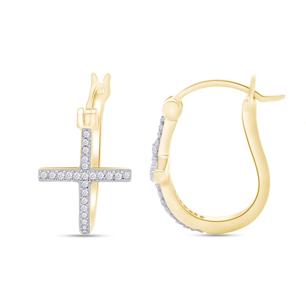 
                      
                        0.14 Carat Round Cut Natural Diamond Cross Hoop Earrings for Women in 10K Solid Gold
                      
                    