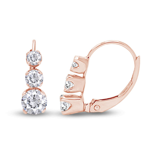 Load image into Gallery viewer, 1/2 Carats Round Cut White Natural Diamond 3-Stone Lever Back Hoop Earrings in 14K Solid Gold
