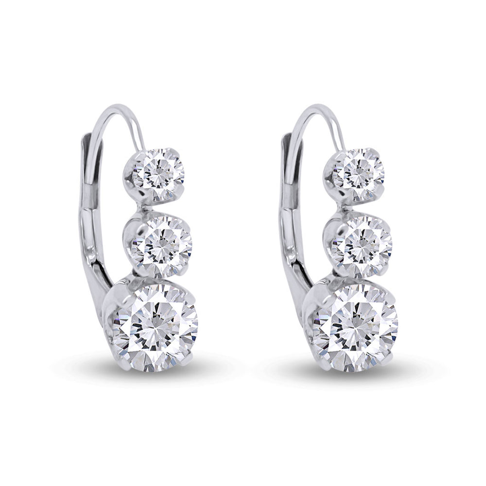 
                      
                        1/2 Carats Round Cut White Natural Diamond 3-Stone Lever Back Hoop Earrings in 14K Solid Gold
                      
                    