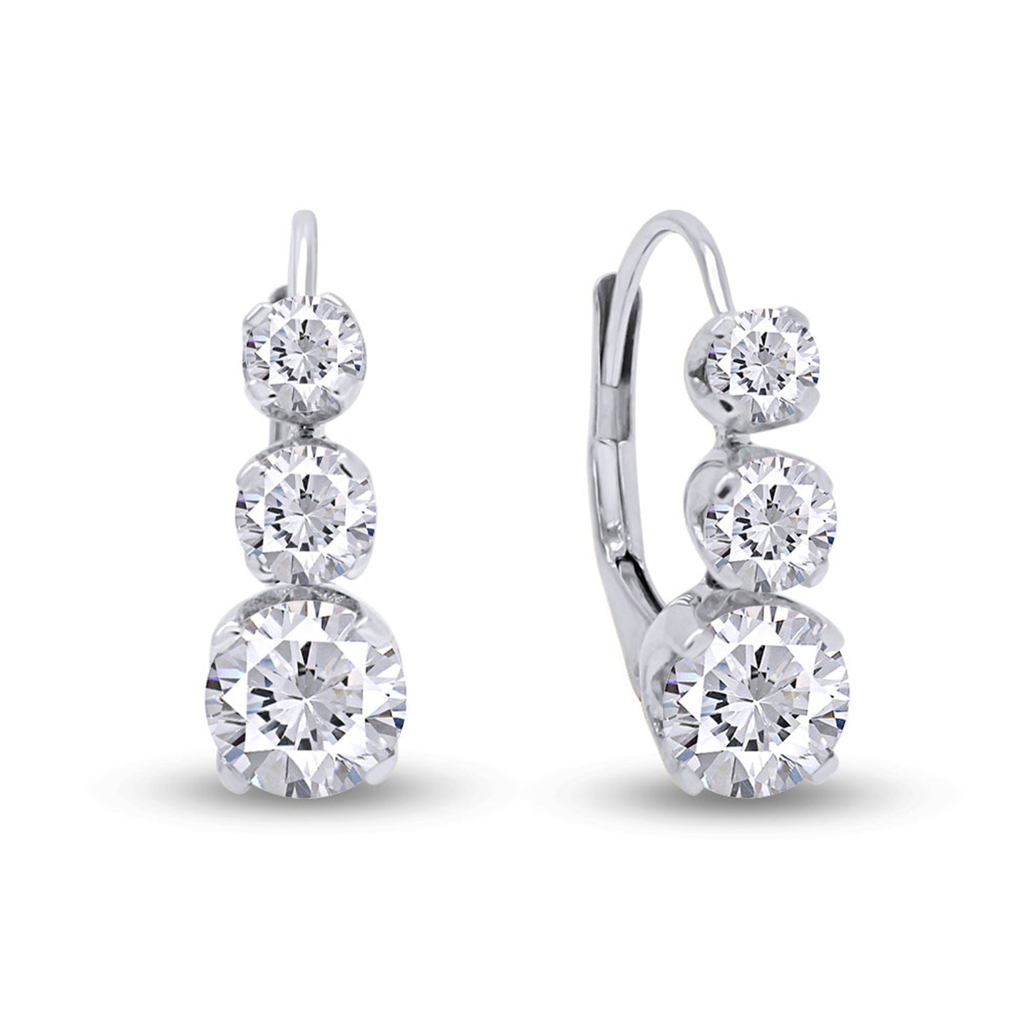 Load image into Gallery viewer, 1/2 Carats Round Cut White Natural Diamond 3-Stone Lever Back Hoop Earrings in 14K Solid Gold
