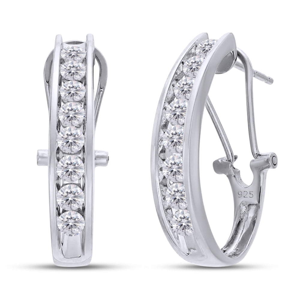 1 Carat Round Cut Lab Created Moissanite Diamond Omega Back J Hoop Earrings In 925 Sterling Silver (1 Cttw)