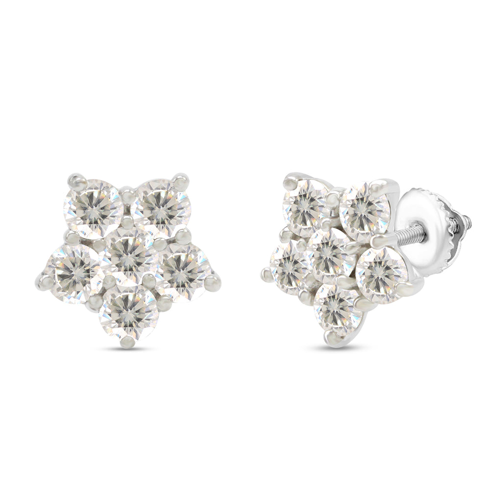 1 Carat Round Cut Lab Created Moissanite Diamond Flower Screw Back Stud Earrings For Women In 925 Sterling Silver