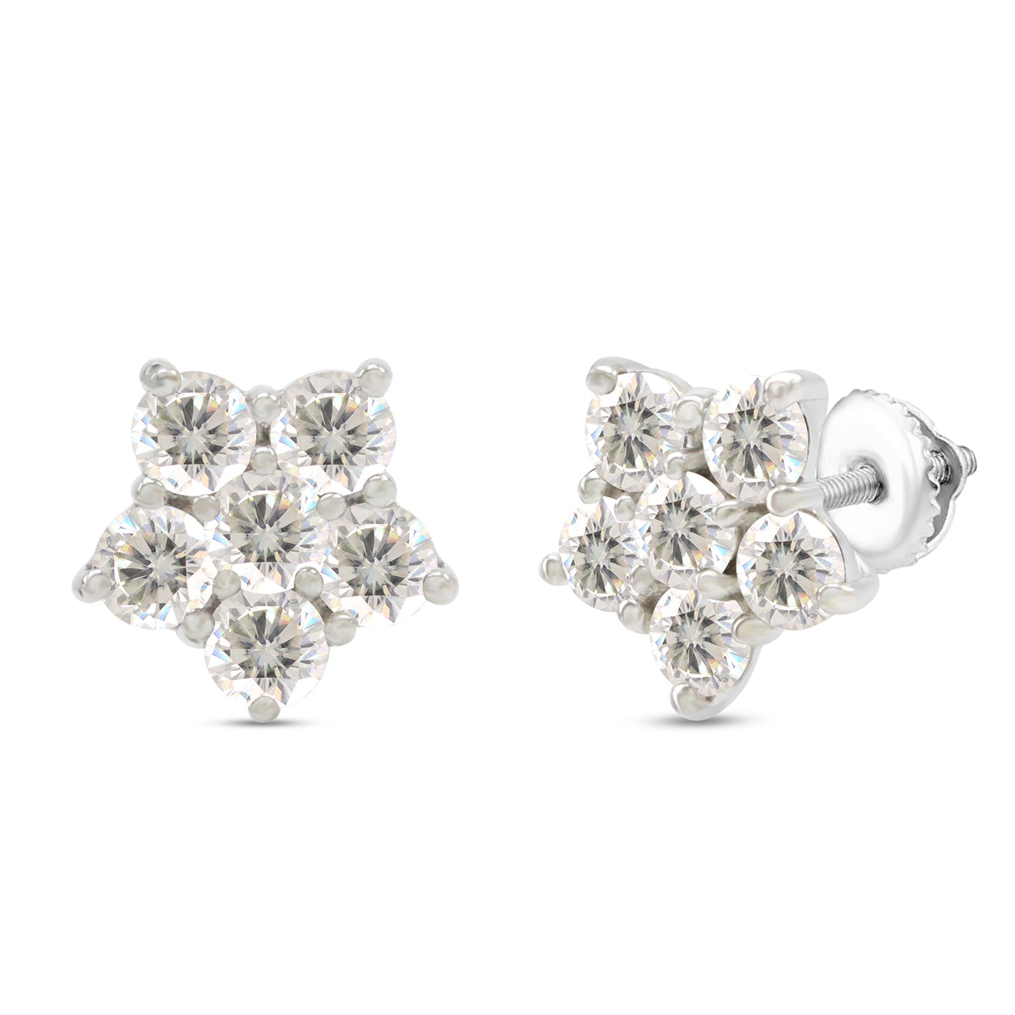 1 Carat Round Cut Lab Created Moissanite Diamond Flower Screw Back Stud Earrings For Women In 925 Sterling Silver