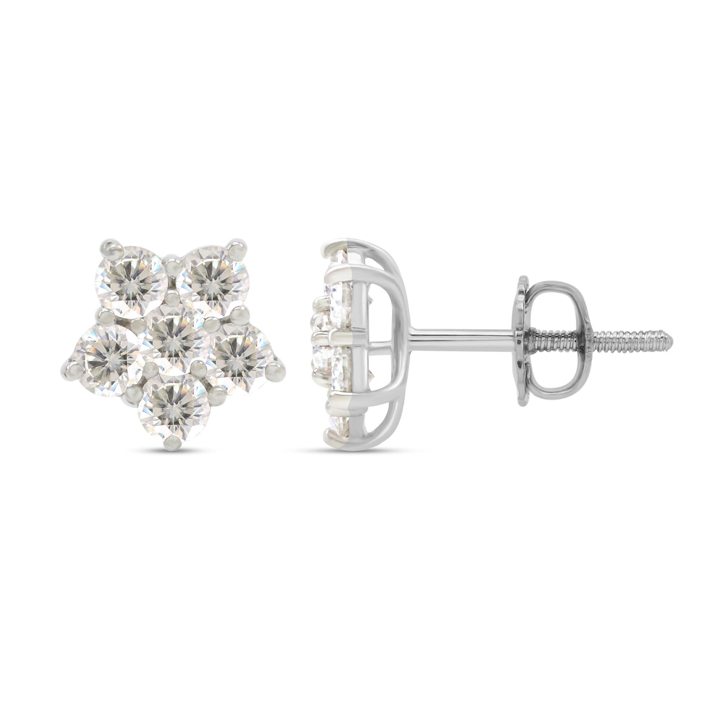 1 Carat Round Cut Lab Created Moissanite Diamond Flower Screw Back Stud Earrings For Women In 925 Sterling Silver