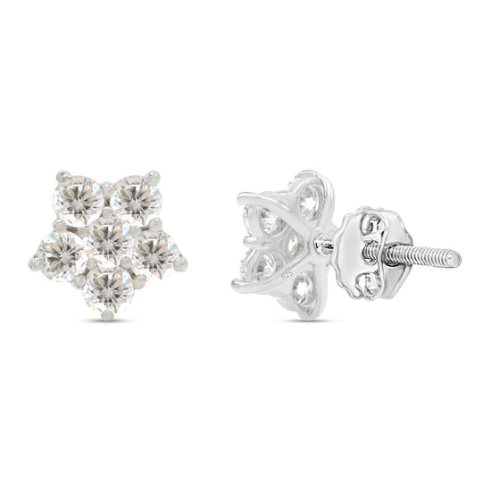 1 Carat Round Cut Lab Created Moissanite Diamond Flower Screw Back Stud Earrings For Women In 925 Sterling Silver