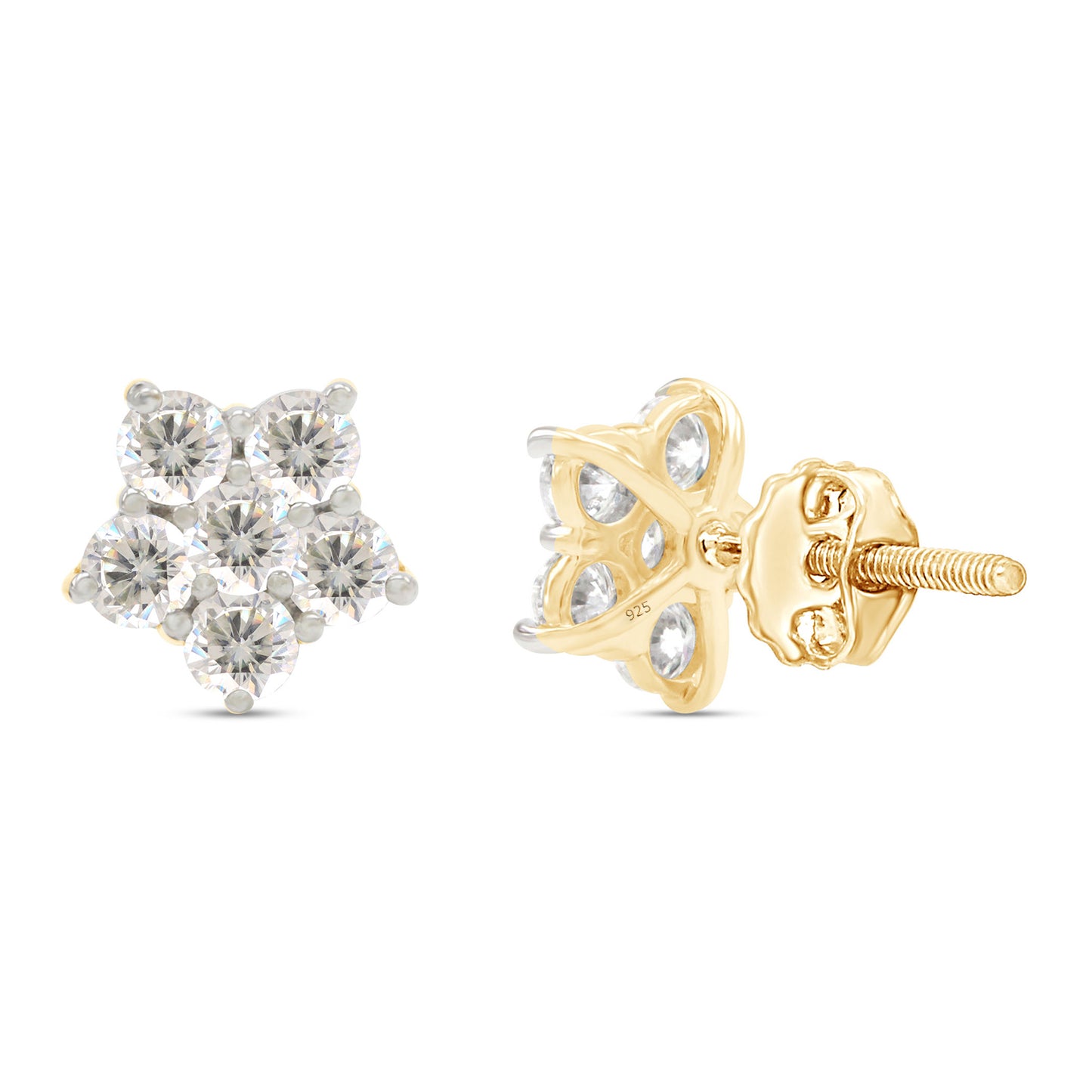 1 Carat Round Cut Lab Created Moissanite Diamond Flower Screw Back Stud Earrings For Women In 925 Sterling Silver