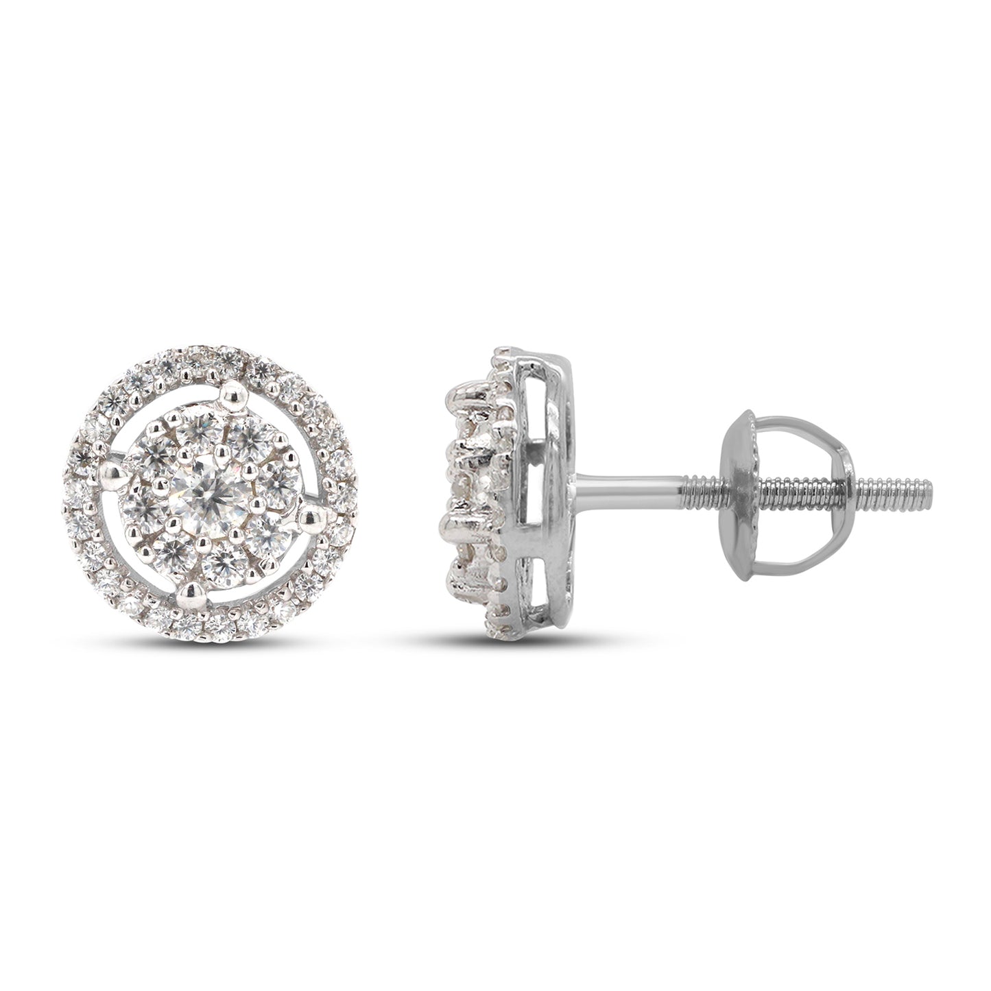 1/2 Carat Round Cut Lab Created Moissanite Diamond Halo Stud Earrings In 10K Or 14K Solid Gold (0.50 Cttw)