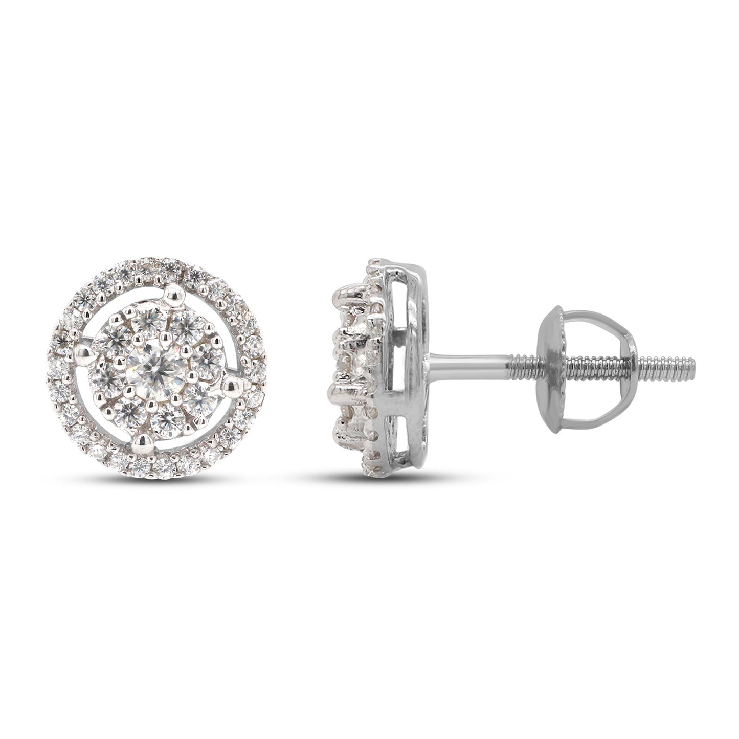 Load image into Gallery viewer, 1/2 Carat Round Cut Lab Created Moissanite Diamond Halo Stud Earrings In 10K Or 14K Solid Gold (0.50 Cttw)
