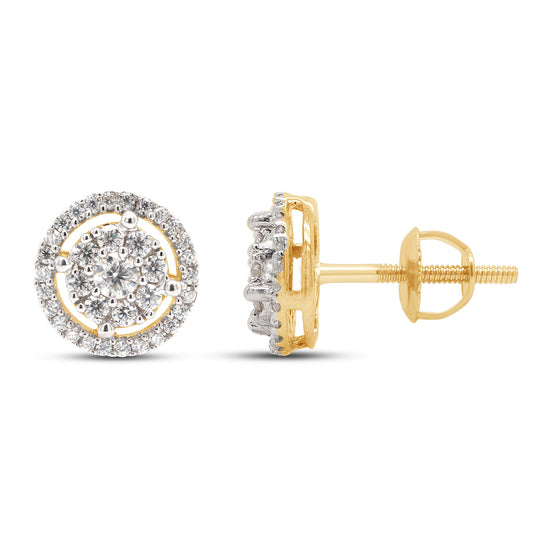 Load image into Gallery viewer, 1/2 Carat Round Cut Lab Created Moissanite Diamond Halo Stud Earrings In 10K Or 14K Solid Gold (0.50 Cttw)
