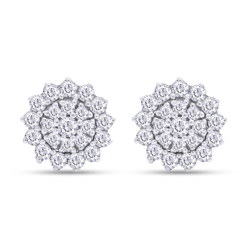 1.40 Carat Round Cut Lab Created Moissanite Diamond Halo Cluster Stud Earrings In 10k Or 14K Solid Gold