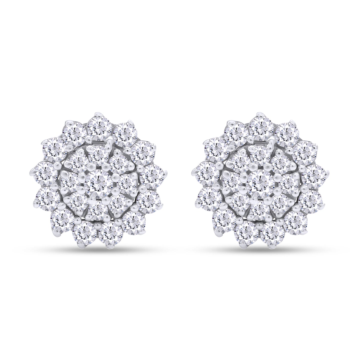 1.40 Carat Round Cut Lab Created Moissanite Diamond Halo Cluster Stud Earrings In 10k Or 14K Solid Gold