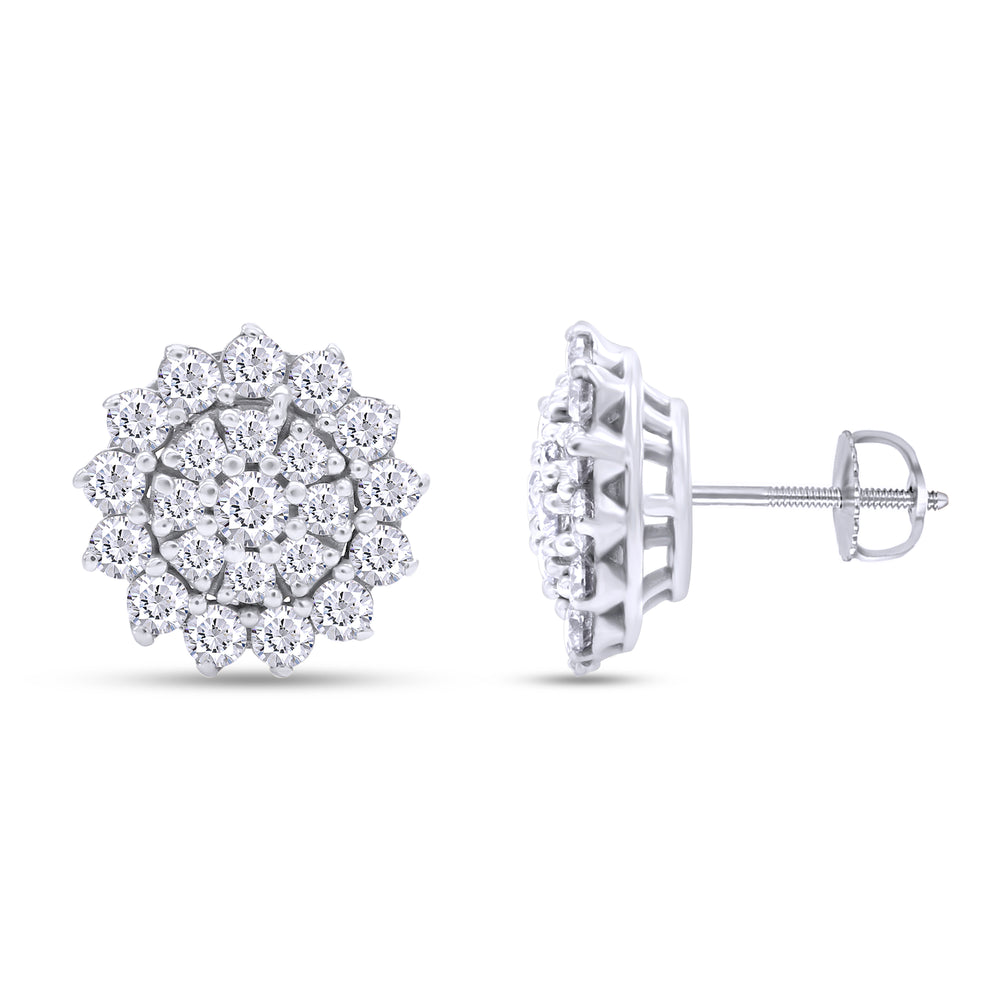 1.40 Carat Round Cut Lab Created Moissanite Diamond Halo Cluster Stud Earrings In 10k Or 14K Solid Gold