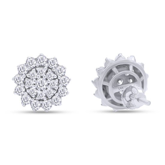 Load image into Gallery viewer, 1.40 Carat Round Cut Lab Created Moissanite Diamond Halo Cluster Stud Earrings In 10k Or 14K Solid Gold
