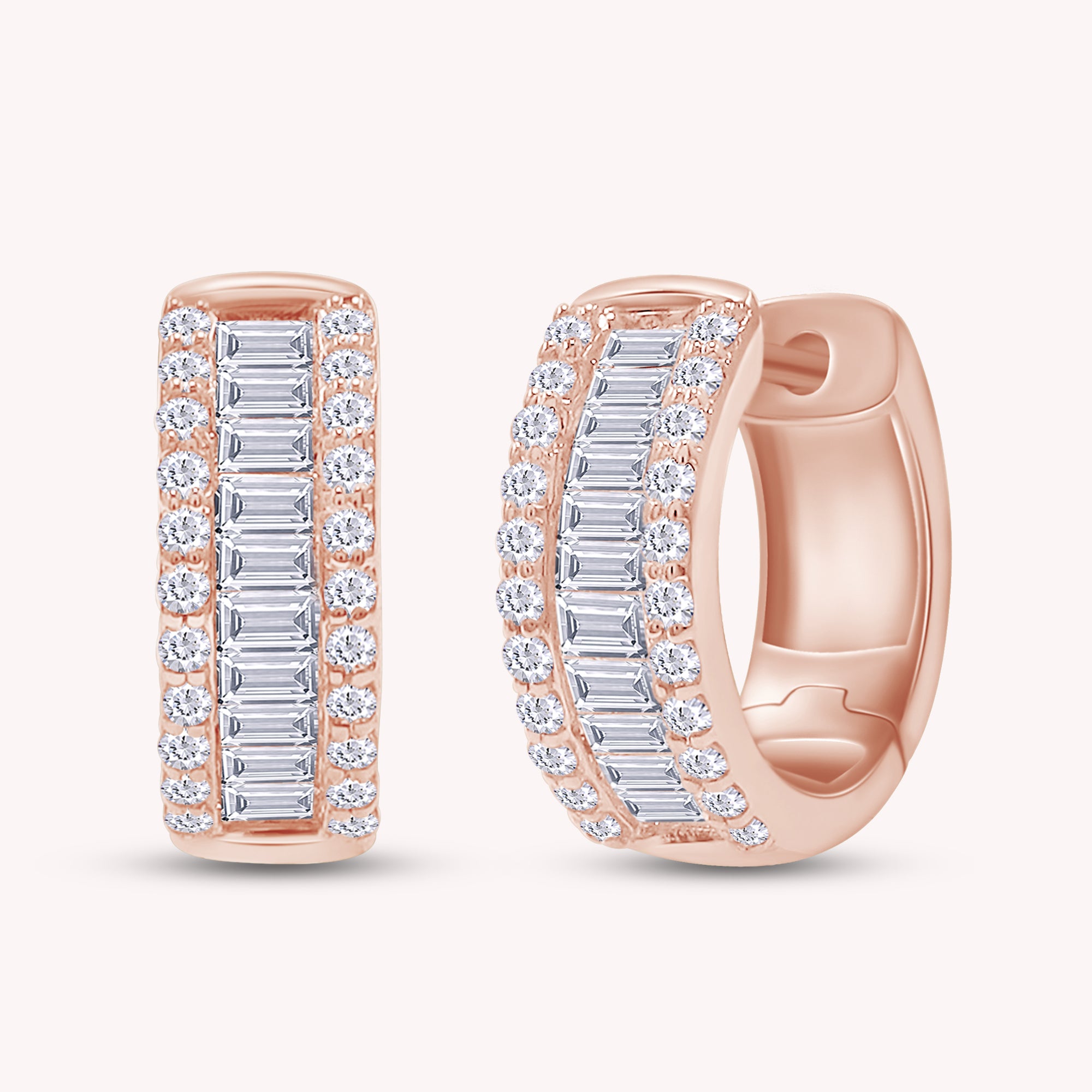 Round and Baguette 0.50 Carat Lab Grown Diamond Huggie Hoop Earrings for women