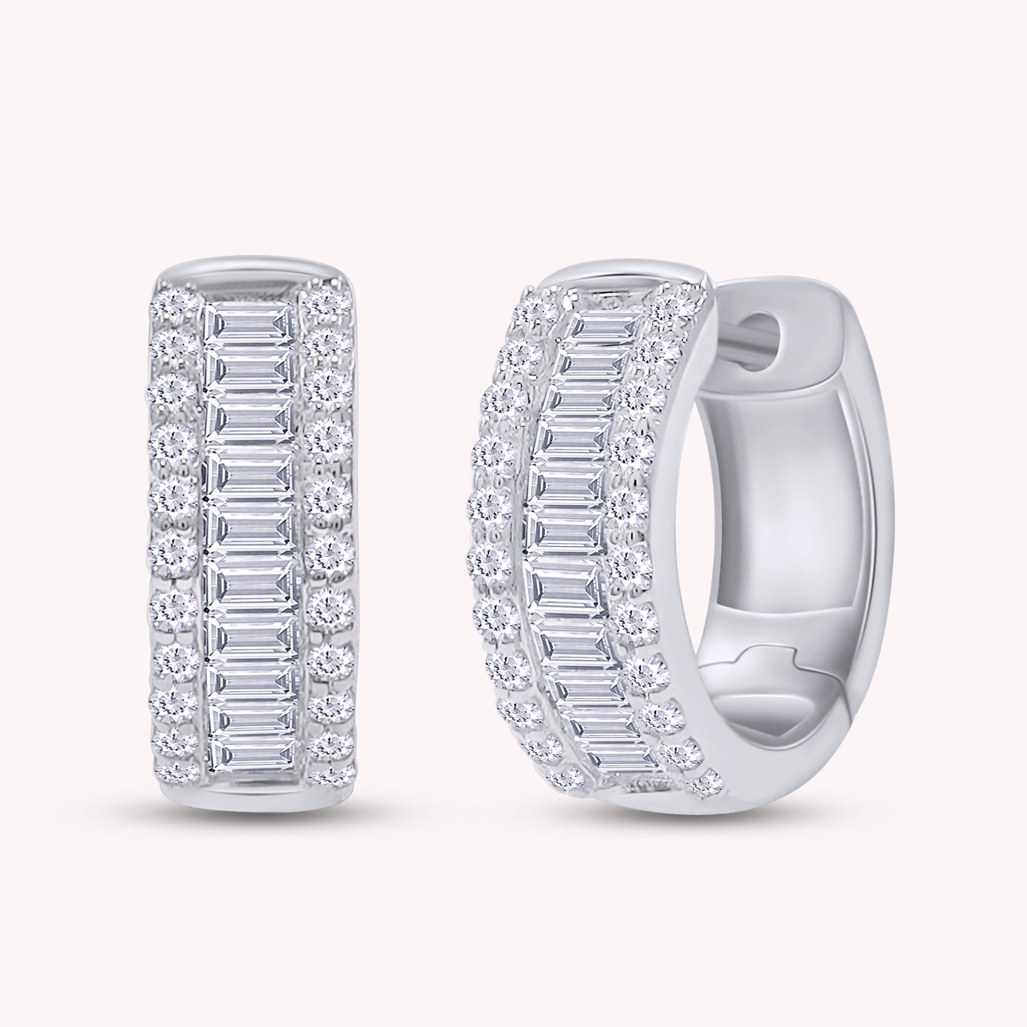 Round and Baguette 0.50 Carat Lab Grown Diamond Huggie Hoop Earrings for women