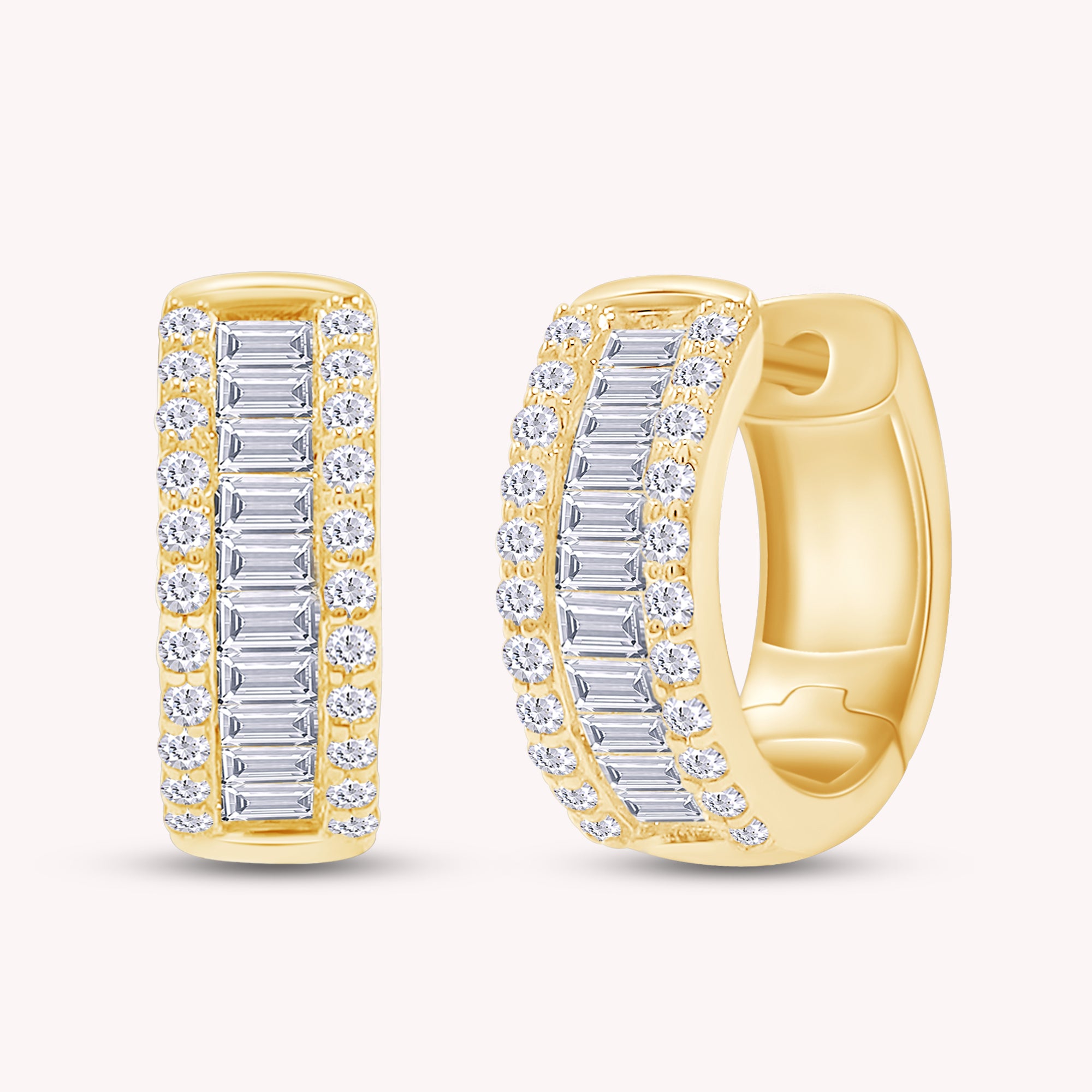Round and Baguette 0.50 Carat Lab Grown Diamond Huggie Hoop Earrings for women