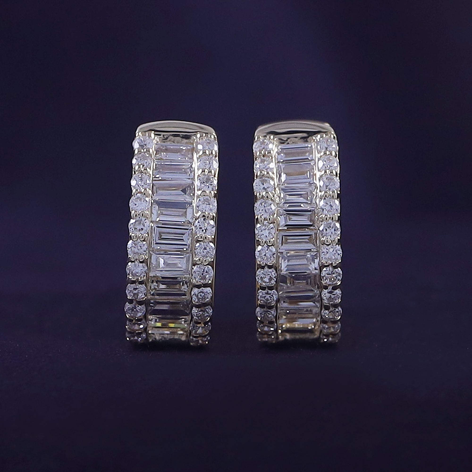 Round and Baguette 0.50 Carat Lab Grown Diamond Huggie Hoop Earrings for women