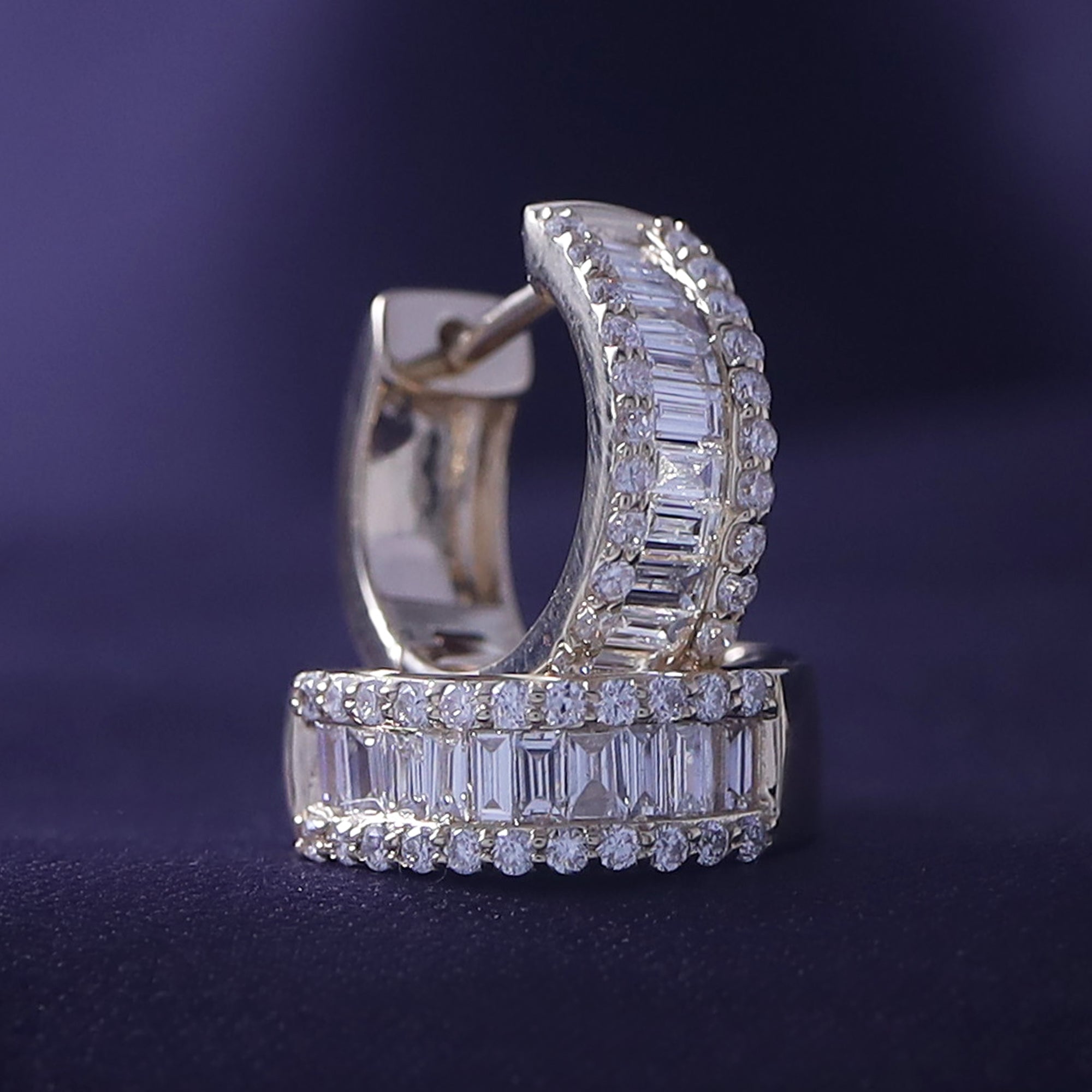 Round and Baguette 0.50 Carat Lab Grown Diamond Huggie Hoop Earrings for women