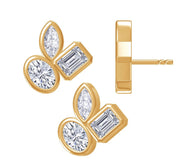 Triple Stone Flower Stud Earring Lab Created Moissanite