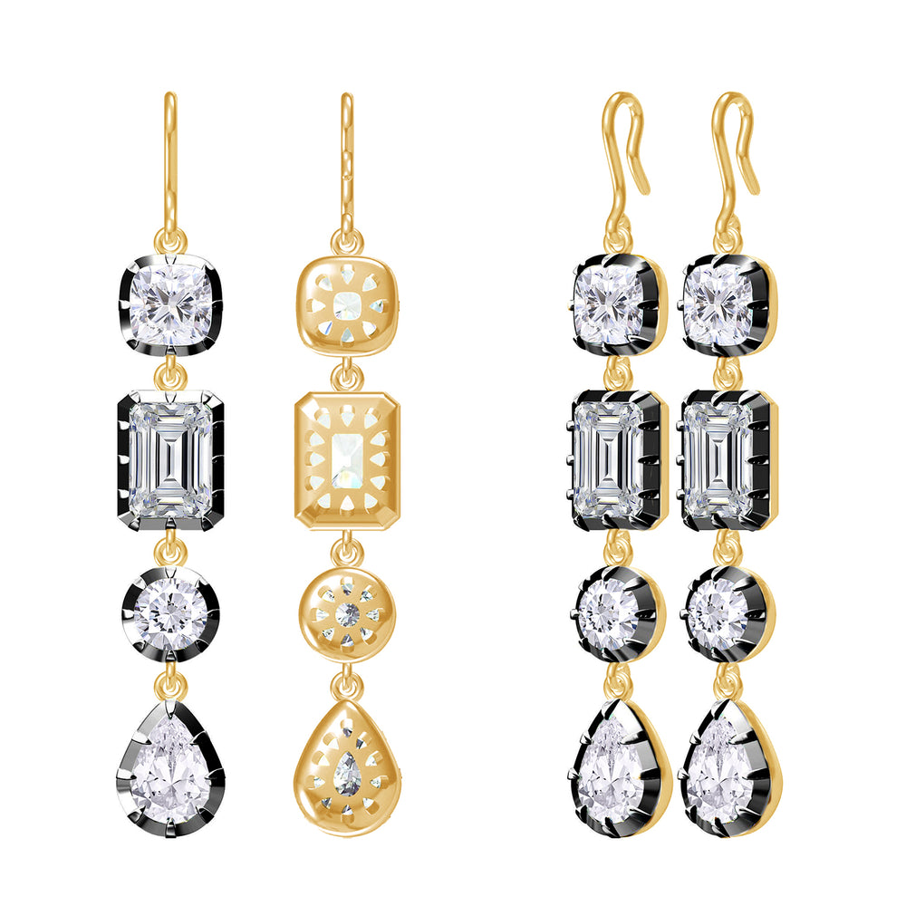 Linear Drop Earrings For Women, 5.20 Carat Multi Shape Lab Created Moissanite Diamond In 10K Solid Gold Two Tone Chandelier Earrings