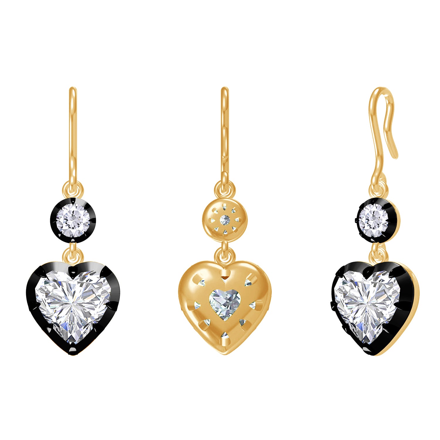 Lab Created Moissanite Two Tone Heart & Round Shaped Hanging Drop Earrings