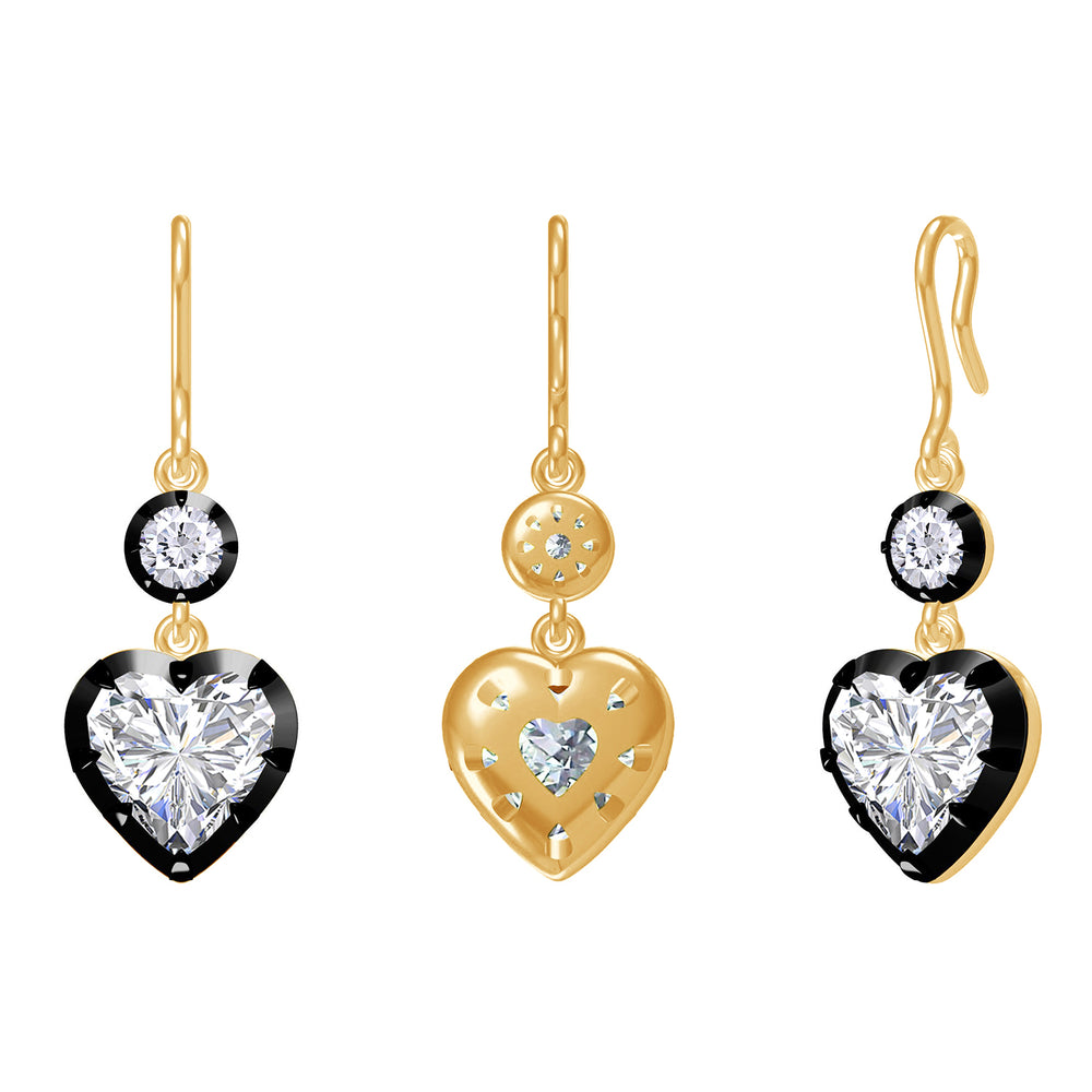 Dangle Drop Earrings For Women, 2.20 Carat 6.5MM Heart Shape & 3MM Round Cut Lab Created Moissanite Diamond In 925 Sterling Silver Two Tone Heart Shaped Hanging Drop Earrings