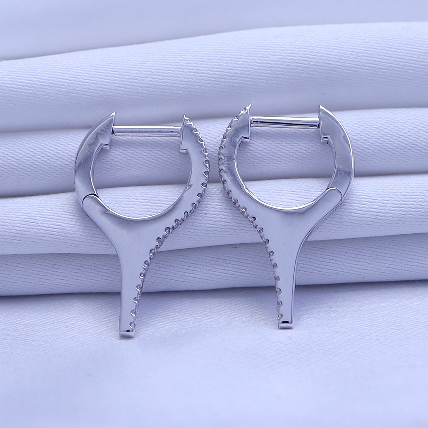 Dagger Drop Hoop Moissanite Earrings (Height 19.50 MM & Width 10.90 MM)