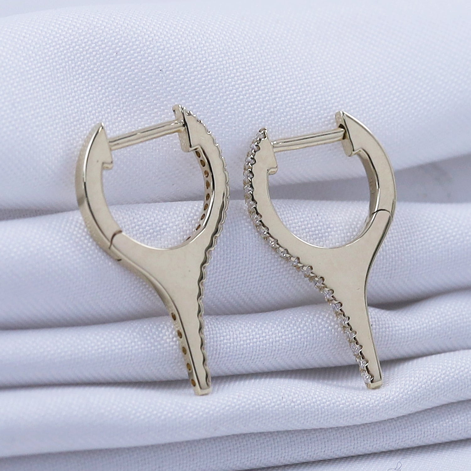 Dagger Drop Hoop Moissanite Earrings (Height 19.50 MM & Width 10.90 MM)