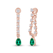 Lab Grown Zambian Green Emerald & Moissanite Dangle Drop Chain Earrings