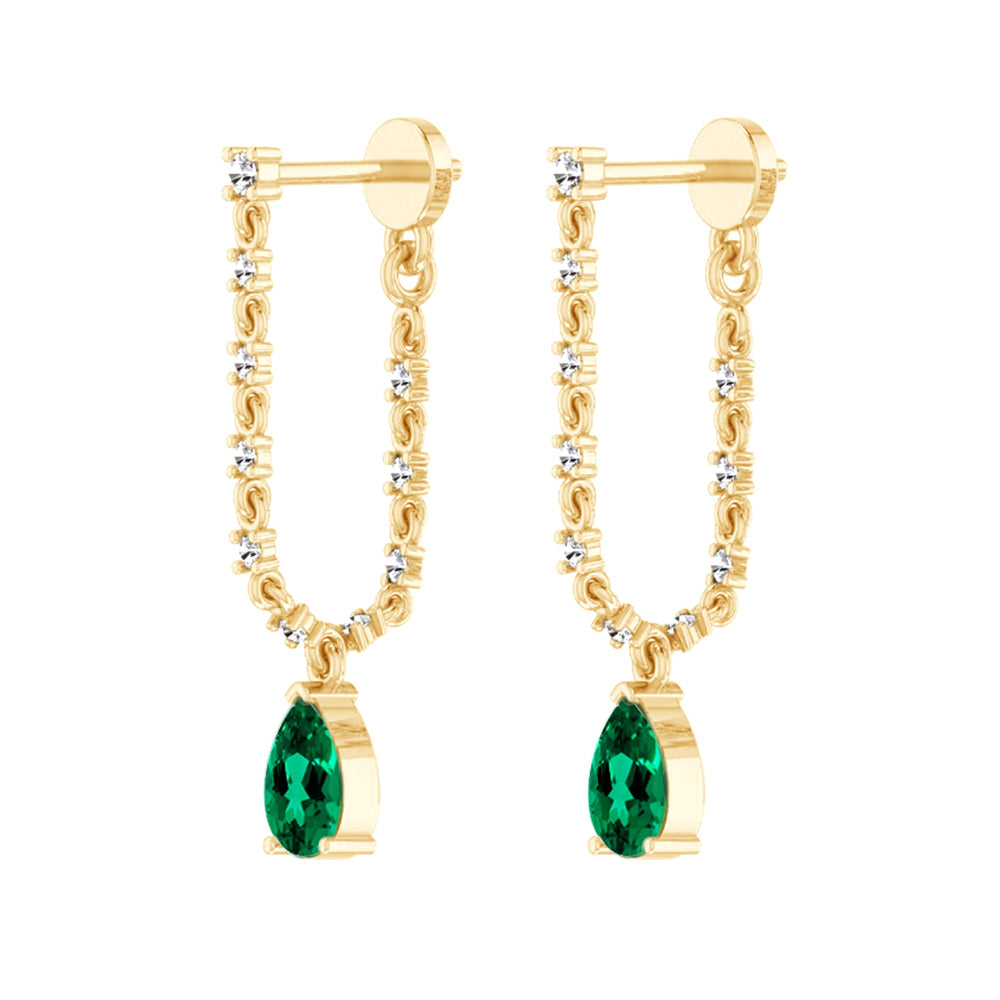 
                      
                        4x6mm Pear Lab Grown Zambian Green Emerald & Moissanite Dangle Drop Chain Earrings, for Women In 10K Solid Gold
                      
                    