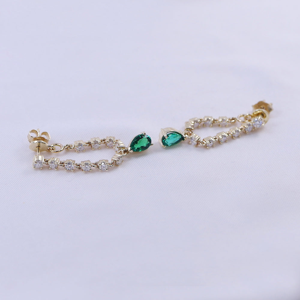 
                      
                        4x6mm Pear Lab Grown Zambian Green Emerald & Moissanite Dangle Drop Chain Earrings, for Women In 10K Solid Gold
                      
                    