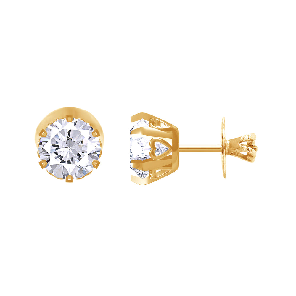 6-Prong Solitaire Style, 3.80 Carat 8MM Round Shape Lab Created Moissanite Diamond Screw Back Stud Earrings For Women In 10K Solid Gold Jewelry